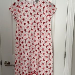 Tristan White cotton with red eyelets A-line dress NWT